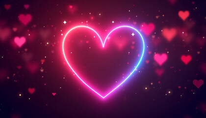 Neon heart shape with glowing effect on a magical background