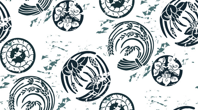 abstract textured camon coat of arms 
 japanese chinese vector design seamless pattern