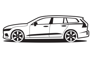 Fototapeta premium Abstract Classic vintage sports car silhouette vector illustration in black and white drawing style on a white background,coloring book.