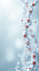 A microscopic view of a string-like molecular structure with spherical particles attached to its surface, which represents Semaglutide's structure.