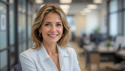 Confident senior businesswoman smiling while posing for a professional portrait in an office environment