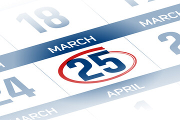 25 March 2025 year calendar day illustration