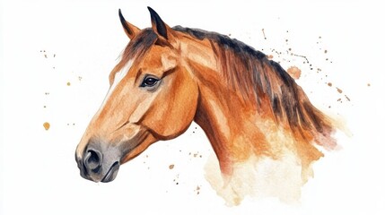 Fototapeta premium National Horse Protection Day Watercolor painting of majestic horse head with splatter effects for artistic decor