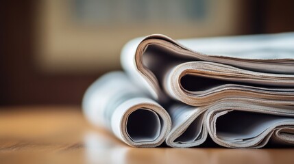 International Fact-Checking Day Rolled newspapers on wooden table representing information and knowledge dissemination