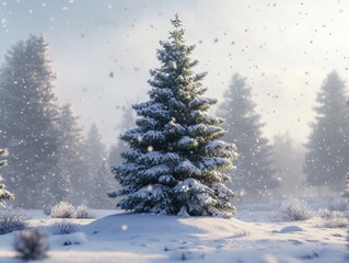 Fototapeta premium Snow-covered Pine Tree
