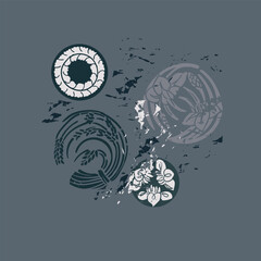 abstract textured camon coat of arms japanese chinese vector design background elements
