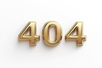 Gold numerals 404 shine against clean white background, symboliz