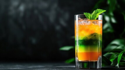 Fototapeta premium Refreshing layered drink creation kitchen counter beverage photography modern setting close-up view colorful inspiration