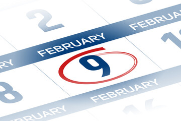 9 February 2025 year calendar day illustration