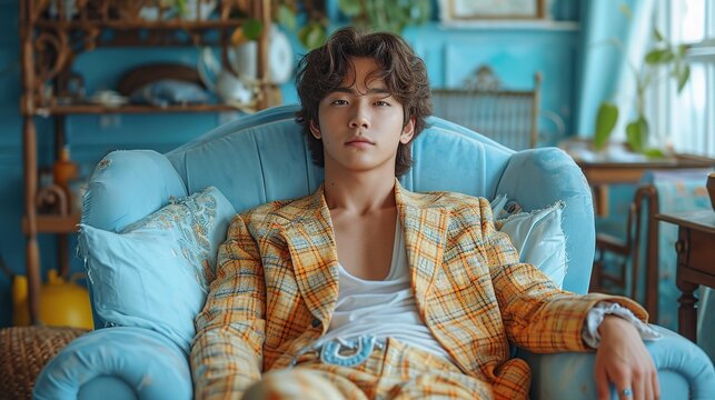 An 18-year-old guy from China, looking elegant and stylish, in a fascinating photo