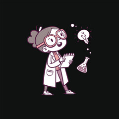 A little and cute scientist and teacher character girl cartoon and sticker type art illustration 