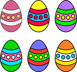 Cartoon painted Easter eggs set. Vector illustration isolated on white background.