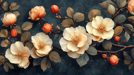 Elegant Floral Arrangement with Cream and Peach Flowers on Dark Background