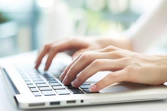 Hands typing on laptop
