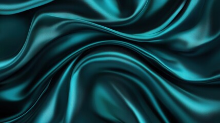 Obraz premium Dark teal emerald green silk satin. Shiny smooth fabric. Soft folds. Luxury background with space for design. web banner. Flat lay, top view table. Birthday, Christmas, Valentine, New year.