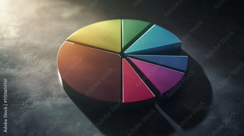 Poster Colorful pie chart graphic on a dark surface with soft light