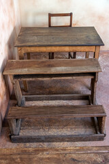 A school desk in a classroom in a village school