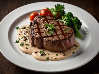 Grillowany Polędwica Mignon Z Sosem Pieprzowym I Pieczonymi Warzywami

