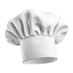 A classic white chef's hat, or toque, isolated on transparent background. The traditional design is ideal for representing professional cooking, culinary arts, or restaurant themes