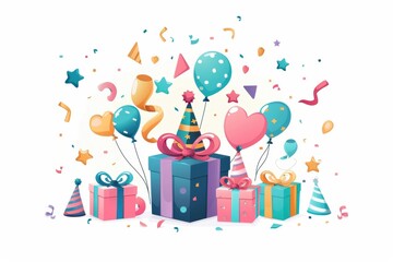 Fototapeta premium New Year cartoon illustration with funny festive vibes on white