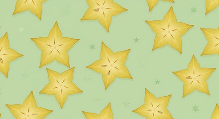 Obraz premium Vibrant golden star pattern on soft green background with subtle sparkle, concept for festive decoration, party design and children's wallpaper