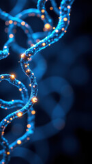 Obraz premium A microscopic view of a neuron dendrite with tiny blue lights attached, representing Semaglutide's molecular structure.