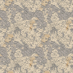 Seamless abstract cracked pattern in beige and gray colors for modern design applications