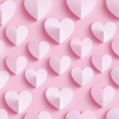 Pink hearts on pink colored background, minimal trend seamless pattern, pastel monochrome color print as valentines day or wedding background. Paper cut hearts, romantic holiday concept, top view