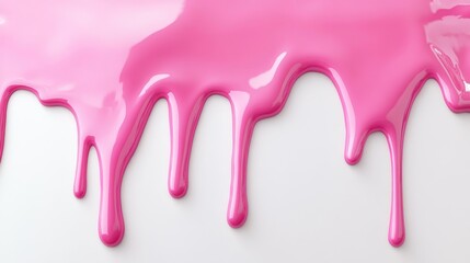 Pink liquid substance border isolated on white background. Vector realistic illustration of melting ice cream, 3d color paint splash, sweet icing drops flowing down dessert cake, nail polish texture
