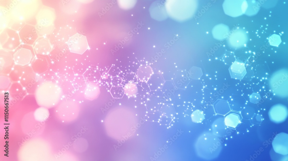 Wall mural blue pastel medical and tech background with hexagon pattern and bright sparkles. realistic vector a