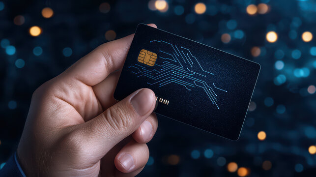 close up of hand holding sleek credit card with modern design, showcasing technology and sophistication