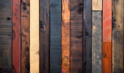 A wall pattern using different types of wood with varying natural colors and grains