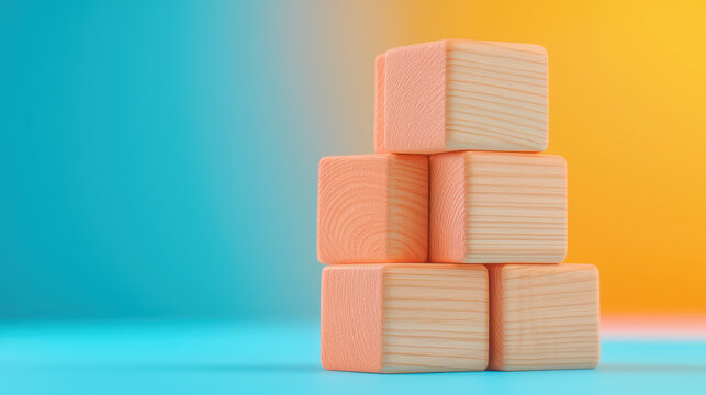 close up of tower of wooden blocks stacked tog er, showcasing their smooth texture and warm colors