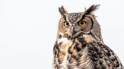 Fototapeta premium Alert Great Horned Owl with Piercing Yellow Eyes