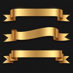 Set of gold ribbons on a black background