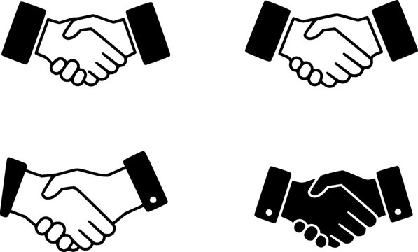 handshake icon set. business agreement, friendly handshake icons. partnership deal symbol for apps, ui, website, design element. transparent vector illustration