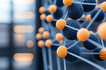 Molecular structure with black and orange nodes connected by metallic links