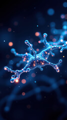 This is an artistic representation of a brain neuron with bioluminescent properties, showcasing Semaglutide as a central element in its structure.