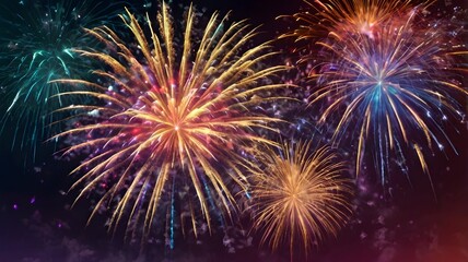 Fototapeta premium Vibrant Fireworks Explode in a Night Sky Display