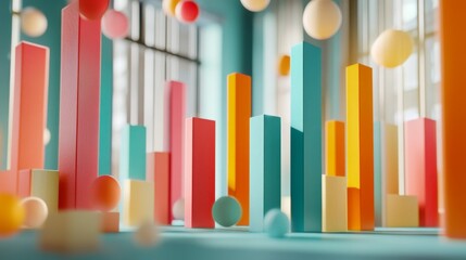 Obraz premium Colorful Geometric Shapes and Soft Spheres in a Bright Environment