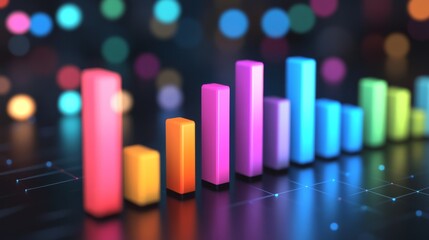 Fototapeta premium Colorful Bar Graph on Dark Background with Soft Bokeh Effect