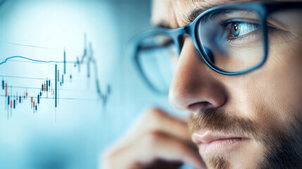 Investor analyzing stock performance graph in office setting focused perspective on data trends
