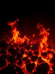 Flames engulfing a dark canvas with vibrant orange hues on a black background, fire, fire