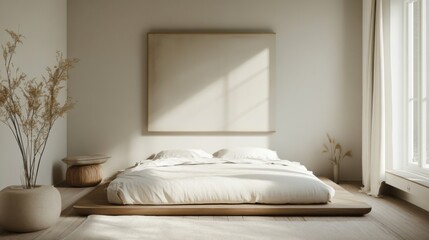 Minimalist bedroom design with natural lighting and soft decor