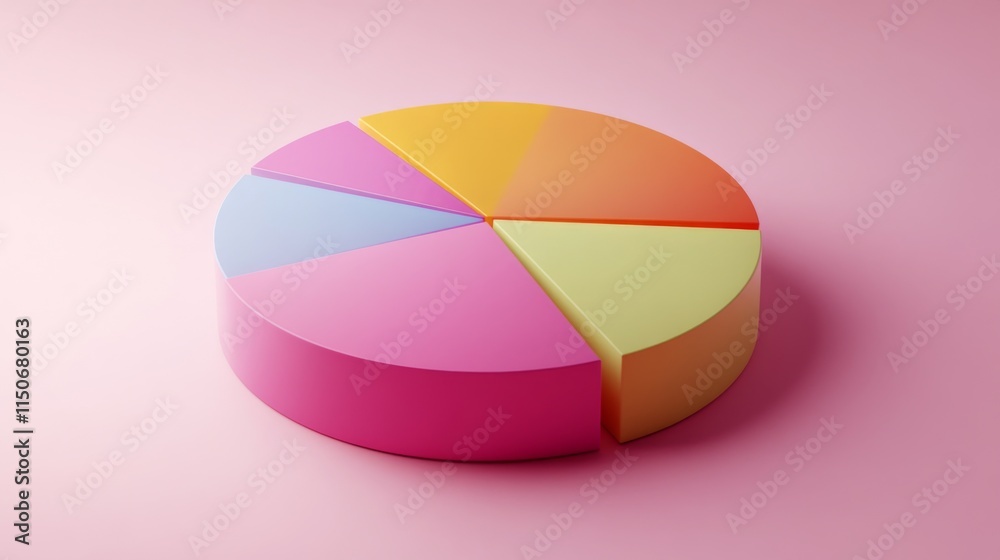 Leinwandbilder colorful 3d pie chart on pink background for data presentation