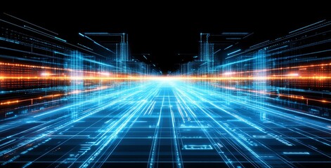 A digital fractal creation with one-of-a-kind smoky and glass-like hues in blue and orange