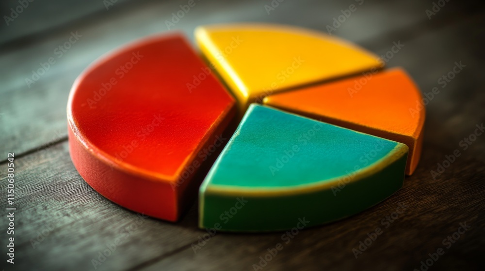 Aufkleber colorful pie chart segments on wooden surface for visualization concepts