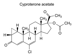 Chemical structure of cyproterone acetate, drug substance