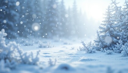 Fototapeta premium Snow-covered forest under soft morning light.