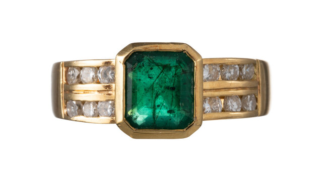 yellow gold and stone ring. isolated on white background